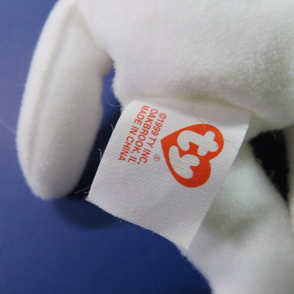 White Patriotic Ty Beanie Baby Bear 5.25" tall Red Blue Ribbon - Picture 5 of 10